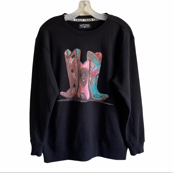 Crazy Train Sweaters - Crazy Train Boots and Native Sweatshirt Size Small